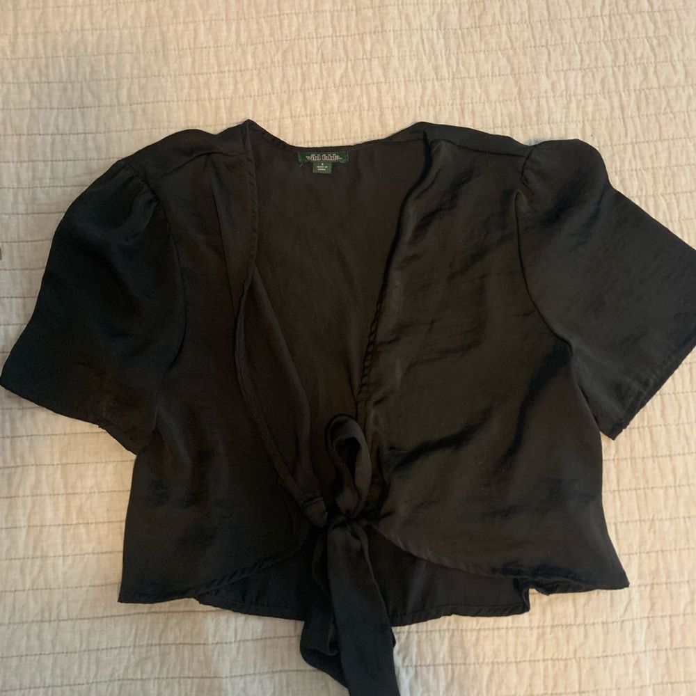 Satin tie front crop top